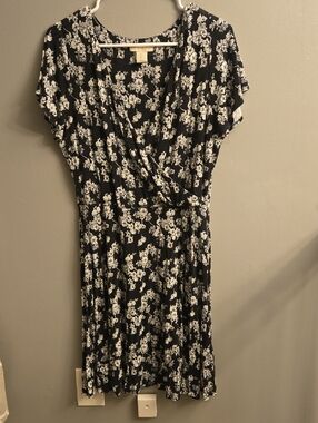 Cynthia Rowley Black and White Floral Wrap Midi Dress